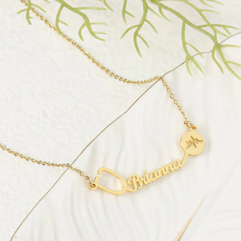 Doctor Name Heart Stethoscope Necklace