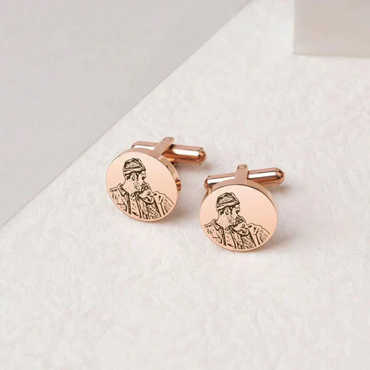 Eraya Jewel Personalized Engraved Picture Cufflinks in a stylish Rose Gold finish – Product image displaying unique custom photo engraving.