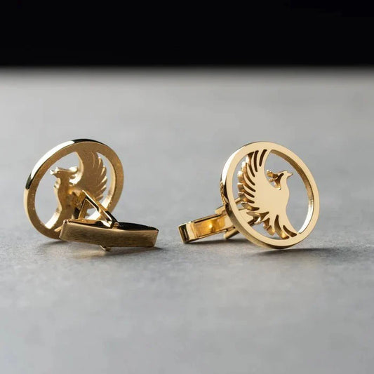 Product image of Eraya Jewel Firebird Cufflinks with a striking Gold finish, highlighting the detailed firebird emblem