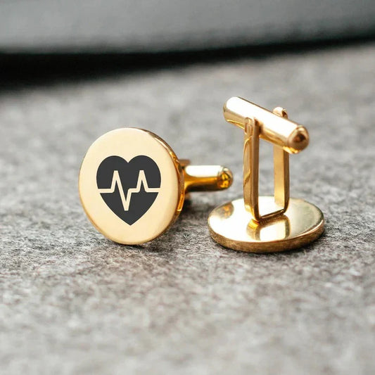 Product image of Eraya Jewel Personalized Doctor Cufflinks with an elegant Gold finish, showcasing customization for doctors – Unique medical-themed accessory.