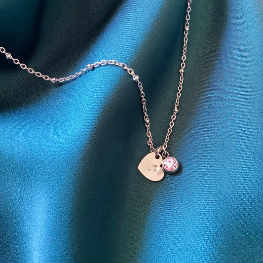 Silver heart initial with birthstone pendant