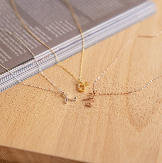 MyValentineInitial personalized initial necklace worn on neck, delicate 14k gold plated tiny pendant, romantic Valentine’s Day jewelry gift for her rose gold necklae