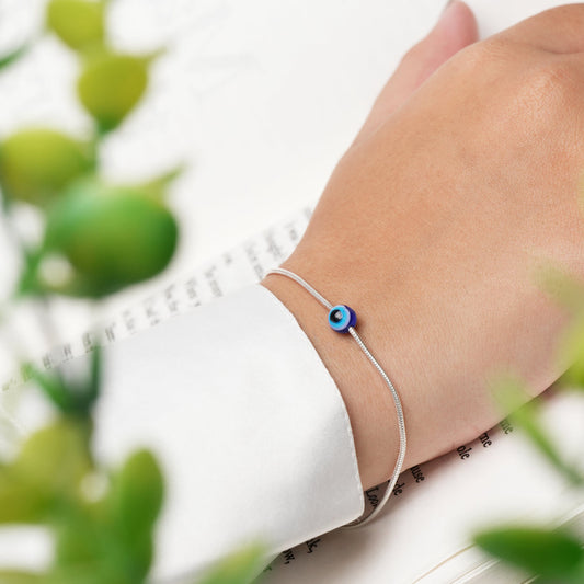 Sterling silver evil eye bracelet unisex design, everyday Nazar jewelry gift