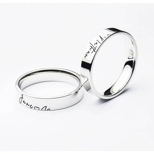 Custom Handwriting Cross Couple Ring Set