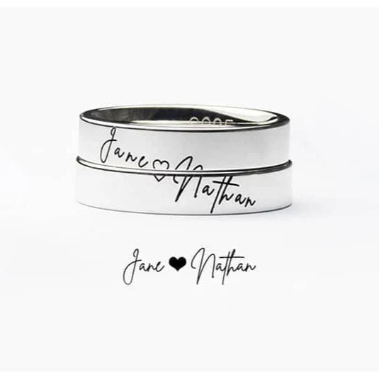 Custom Handwriting Cross Couple Ring Set