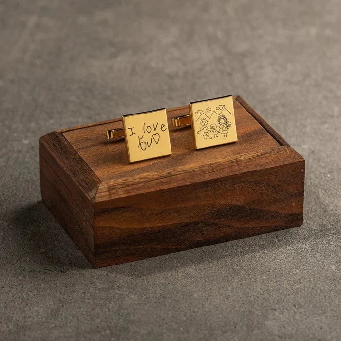 Pair of Eraya Jewel Golden Cufflinks with Engraved Handwriting – Unique keepsake featuring your custom signature or message.
