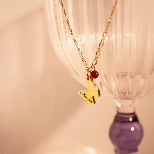 Butterfly Name Anklet with Birthstone