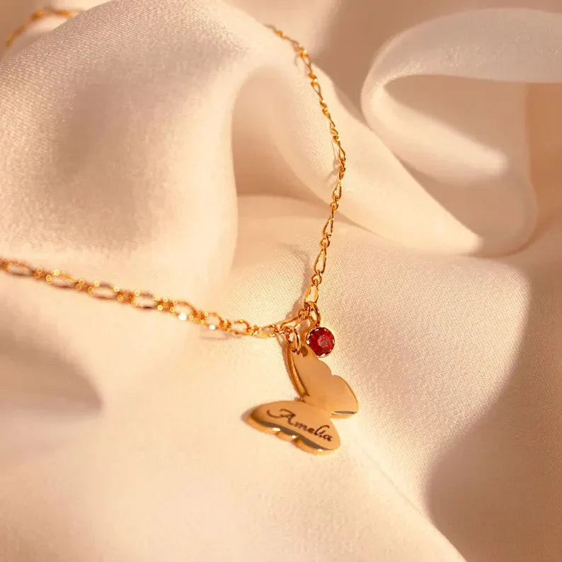 Butterfly Name Anklet with Birthstone