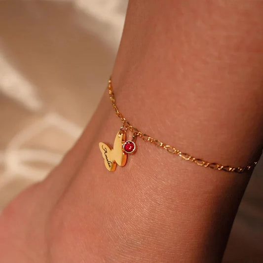 Butterfly Name Anklet with Birthstone