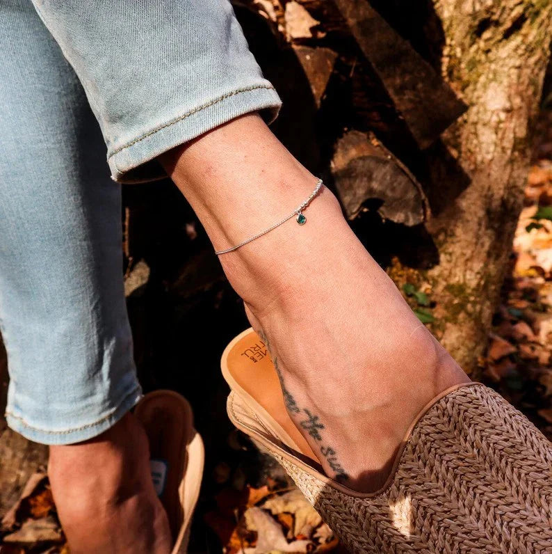 Personalized Morse Code Anklet with Birthstone