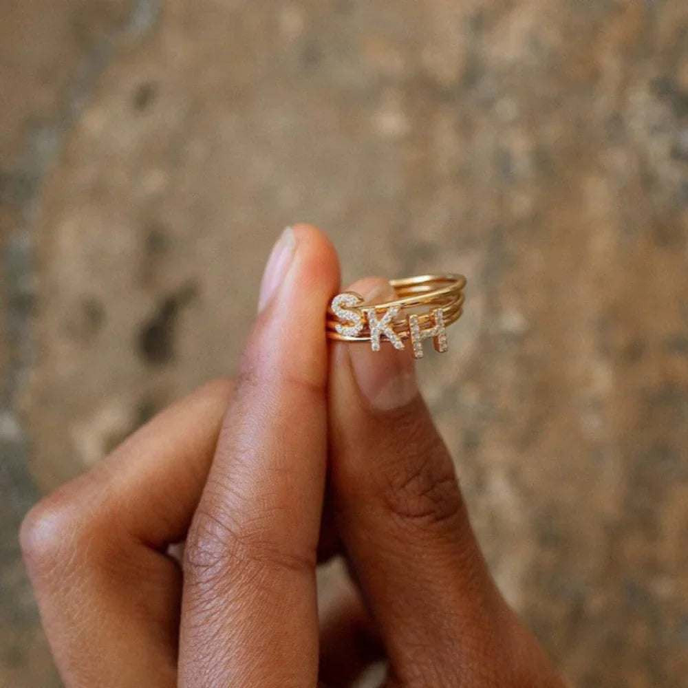 Custom Pavé Diamond Initial Ring