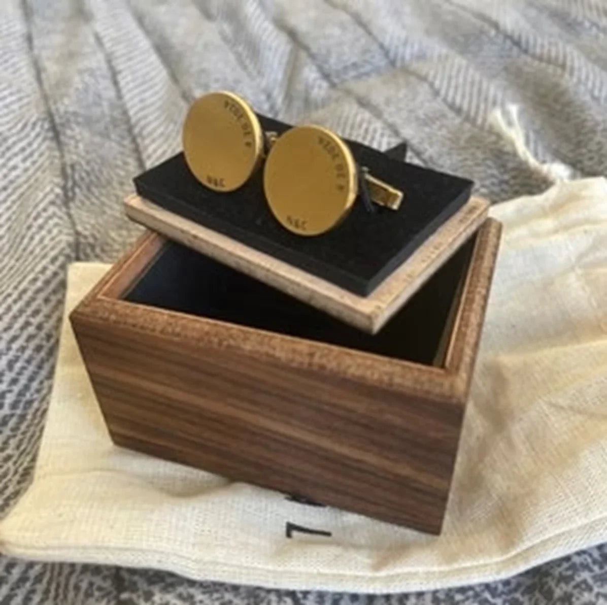 Pair of Eraya Jewel Custom Date Cufflinks in a rich Gold finish, expertly engraved to commemorate your special occasion.
