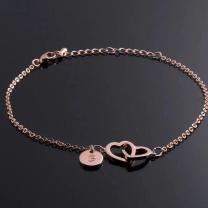 Custom Double Heart Initial Ankle Bracelet