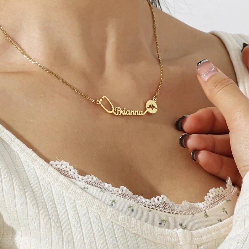 Doctor Name Heart Stethoscope Necklace