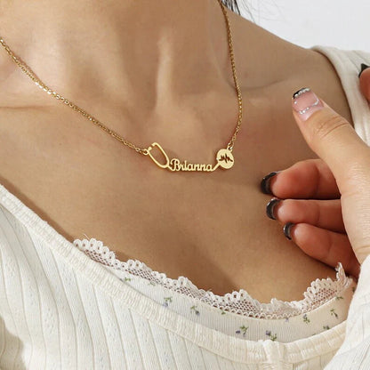 Doctor Name Heart Stethoscope Necklace