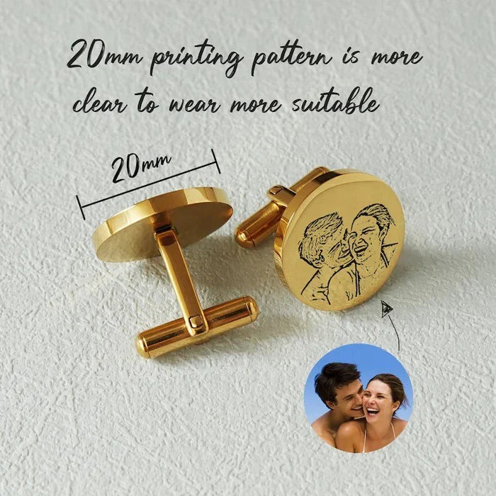 Product image of Eraya Jewel Custom Engraved Picture Cufflinks with a luxurious Gold finish, featuring your personalized photo detail