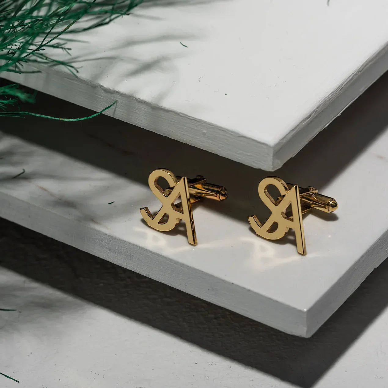Product image of Eraya Jewel 'My Initials' Cufflinks in a polished Gold finish, highlighting the custom initial detailing.