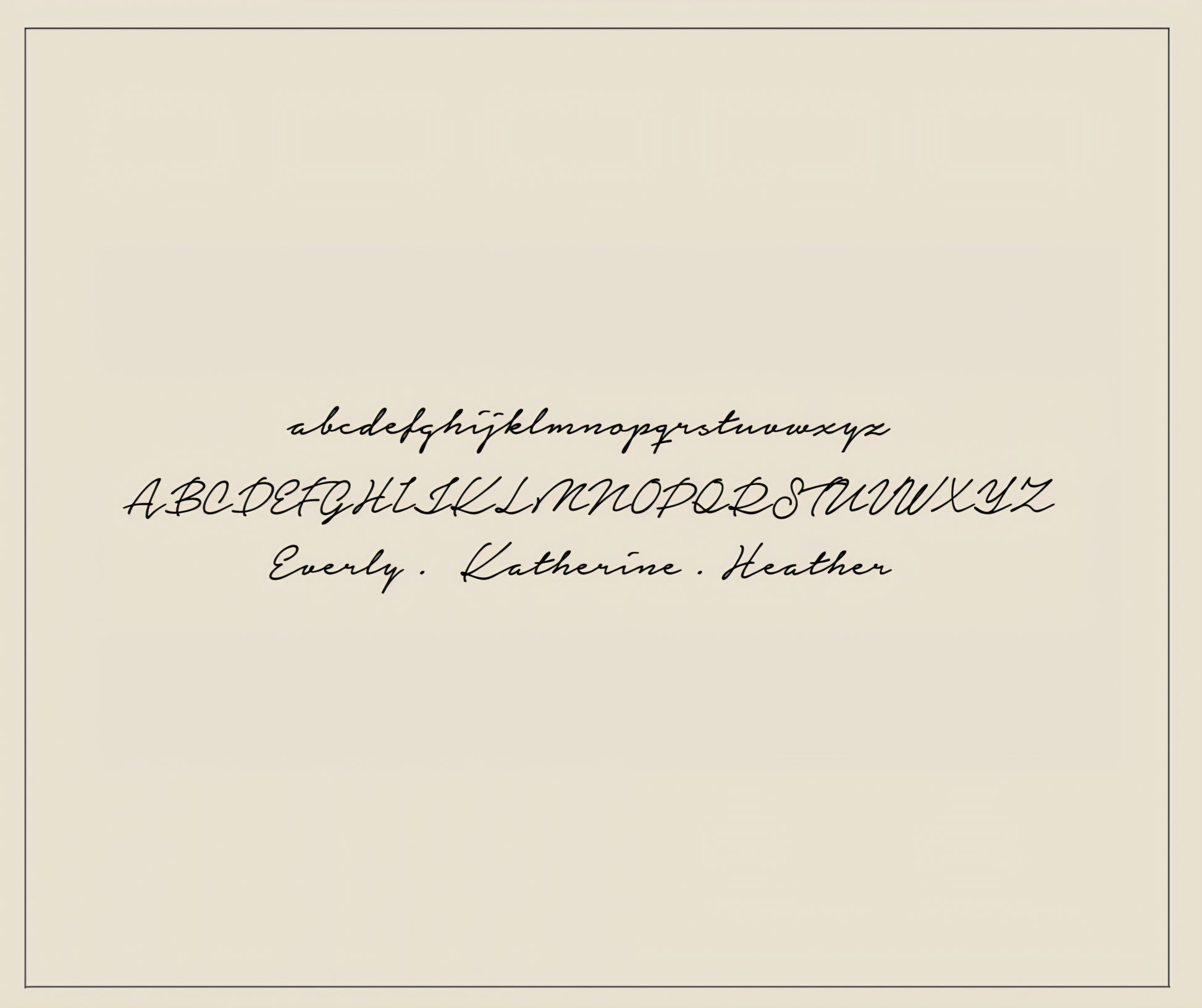 Cursive alphabet and names on a beige background