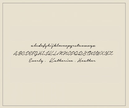Cursive alphabet and names on a beige background