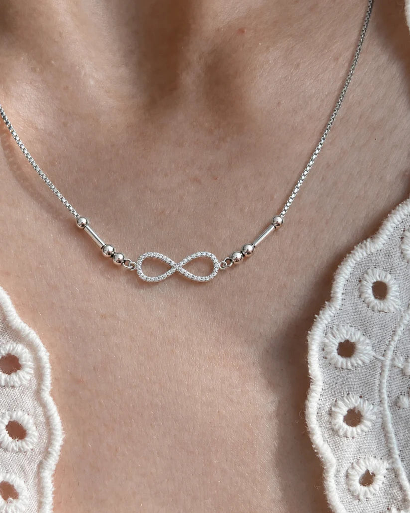 Hidden message Morse Code Necklace with infinity symbol and custom initials, anti tarnish personalized jewelry by Eraya.