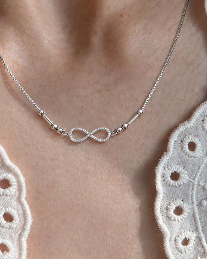 Hidden message Morse Code Necklace with infinity symbol and custom initials, anti tarnish personalized jewelry by Eraya.