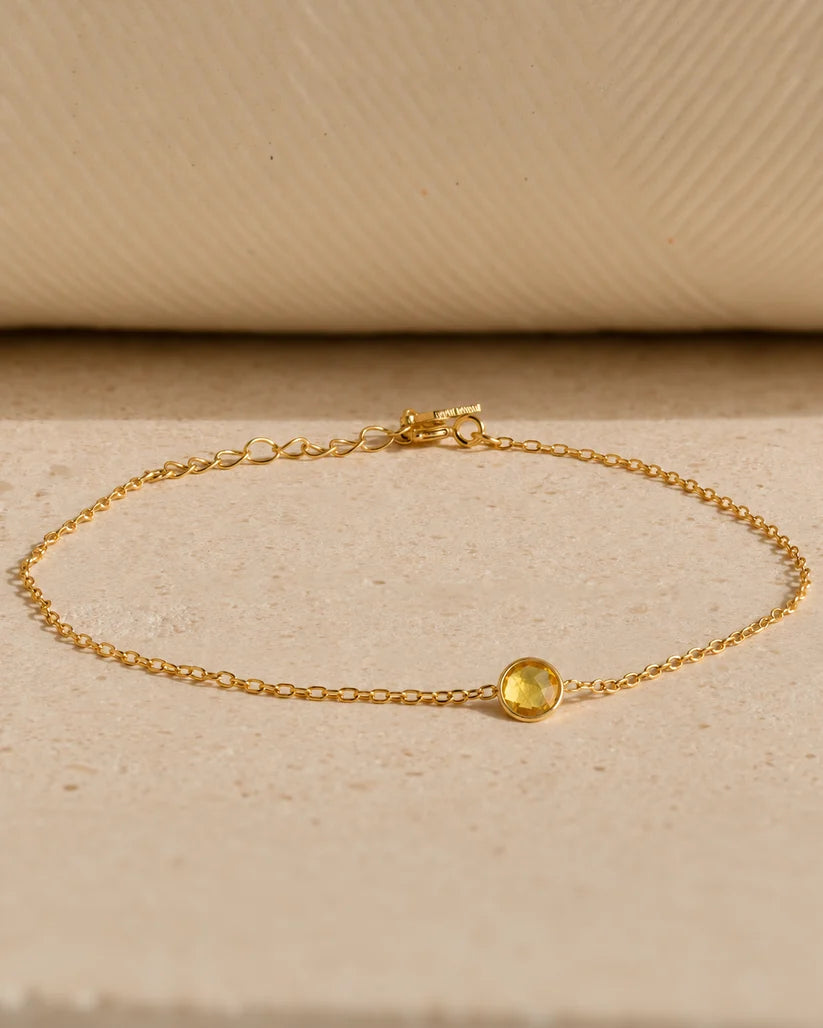Eraya Jewel dainty birthstone bracelet with November birthstone in 22K gold finish