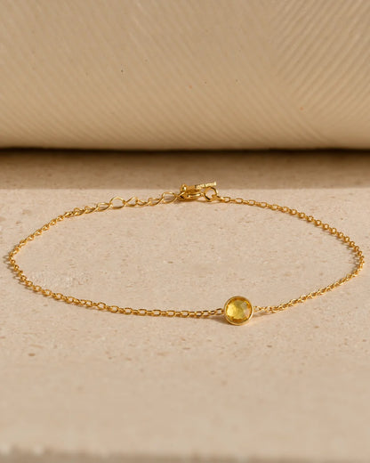 Eraya Jewel dainty birthstone bracelet with November birthstone in 22K gold finish
