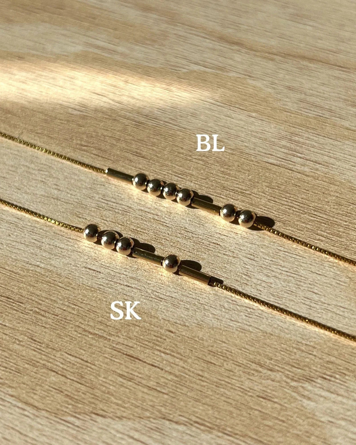 Eraya Jewel personalized gold Morse code bracelets with custom initials BL and SK