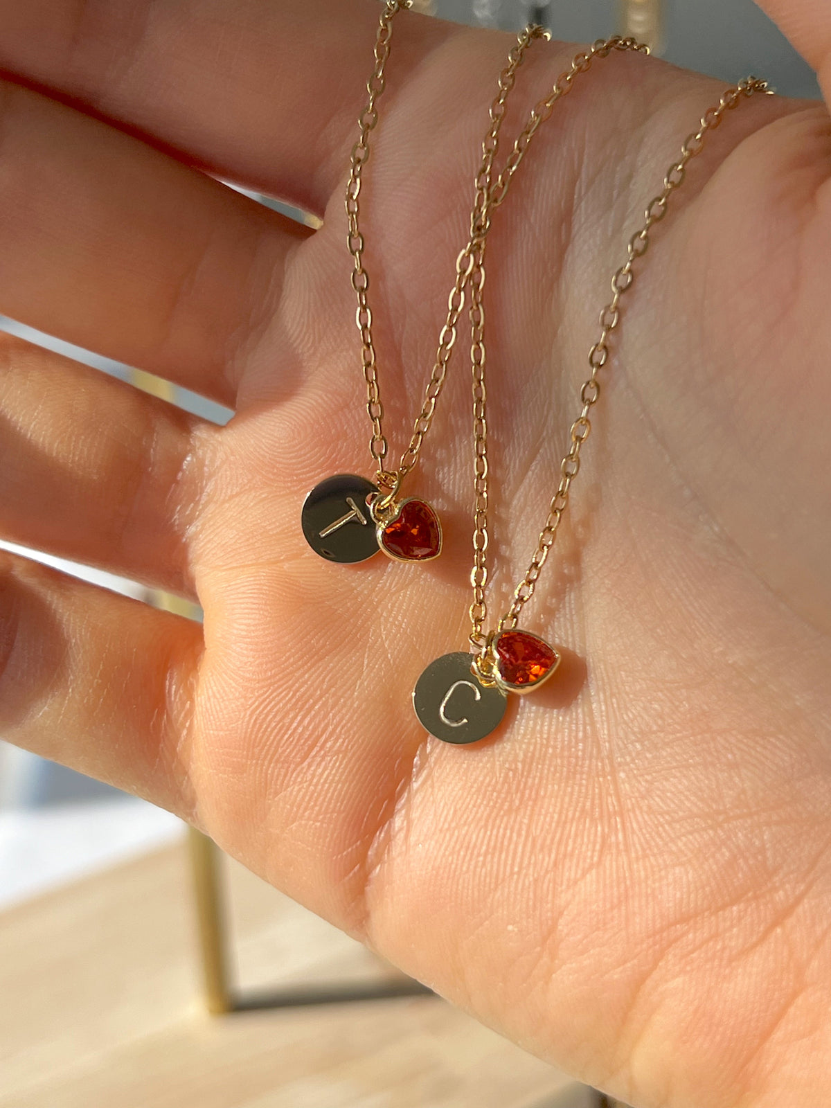 Eraya Jewel personalized Secret Initial Necklace with a red heart charm and hidden initial