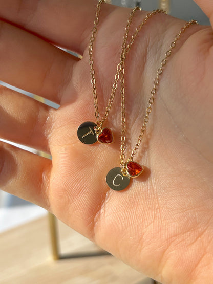 Eraya Jewel personalized Secret Initial Necklace with a red heart charm and hidden initial