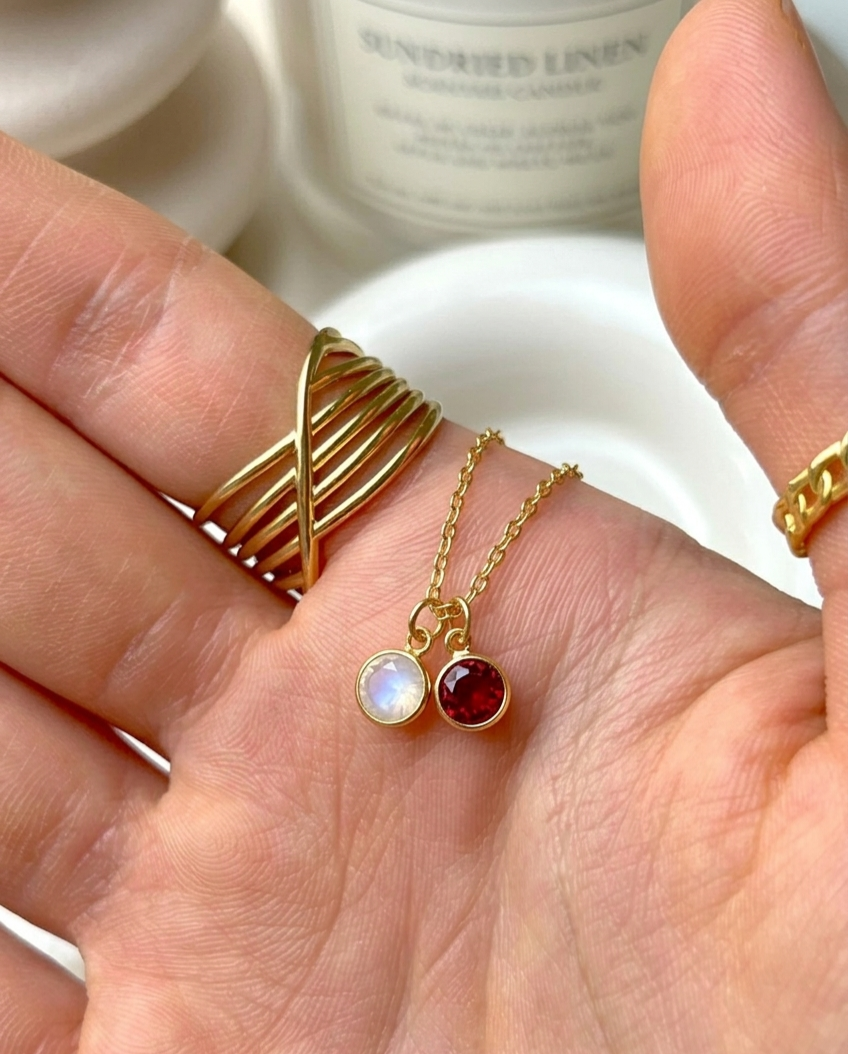 Personalized initial and birthstone necklace for women by Eraya Jewel India