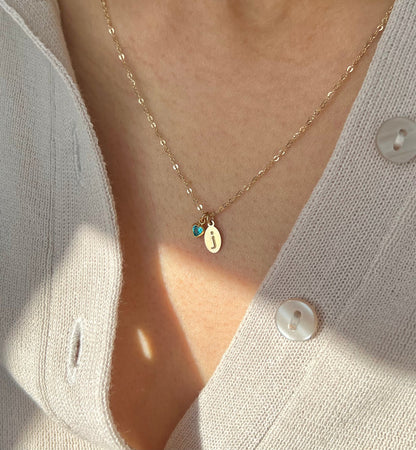 Personalized birthstone initial pendant necklace in 18K gold finish for everyday wear