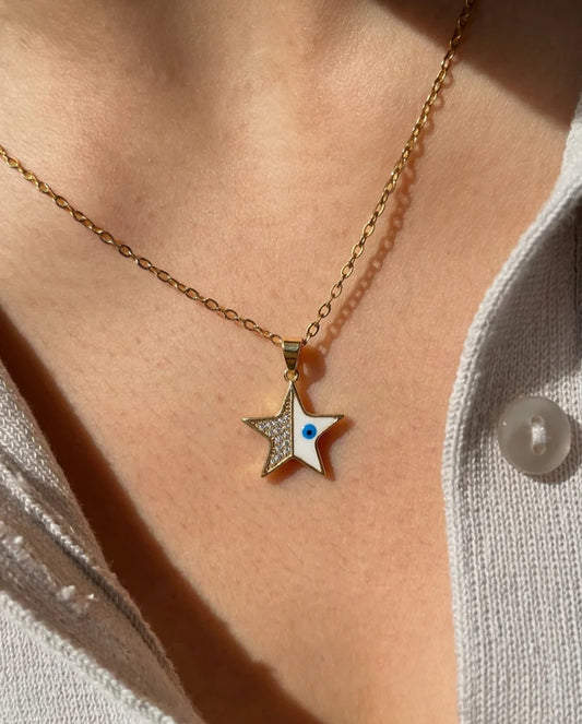 evil eye star pendant necklace in 18k gold finish minimal jewelry