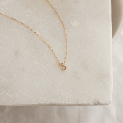 Personalized Letter Necklace with a 7mm pavé CZ letter S in 22K Gold Finish.