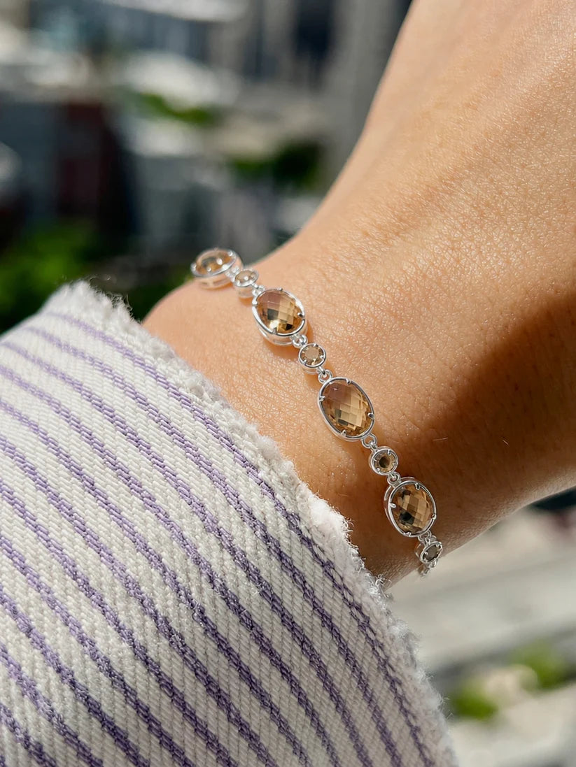 Golden Hour Gemstone Bracelet for women featuring champagne-toned gemstones and premium silver finish.