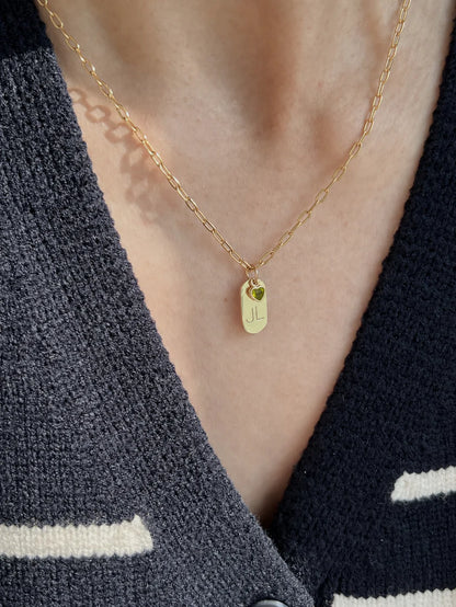 Personalized Heart Charm Initial Pendant in gold and silver finish with engraved initials and colored heart charms by Eraya Jewel