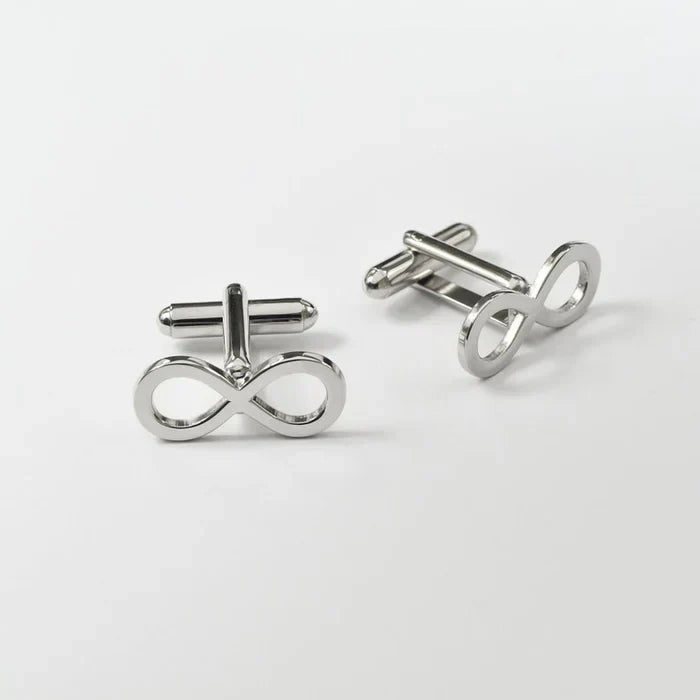Pair of Eraya Jewel Infinity Loop Cufflinks showcasing the elegant infinity symbol design, classic men's formal accessory