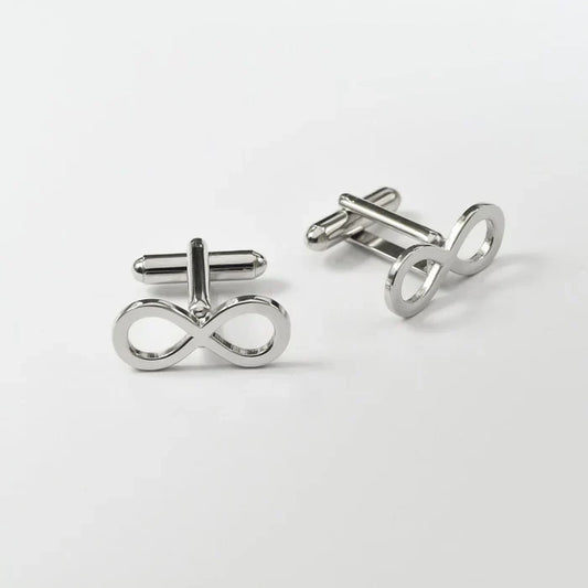 Pair of Eraya Jewel Infinity Loop Cufflinks showcasing the elegant infinity symbol design, classic men's formal accessory