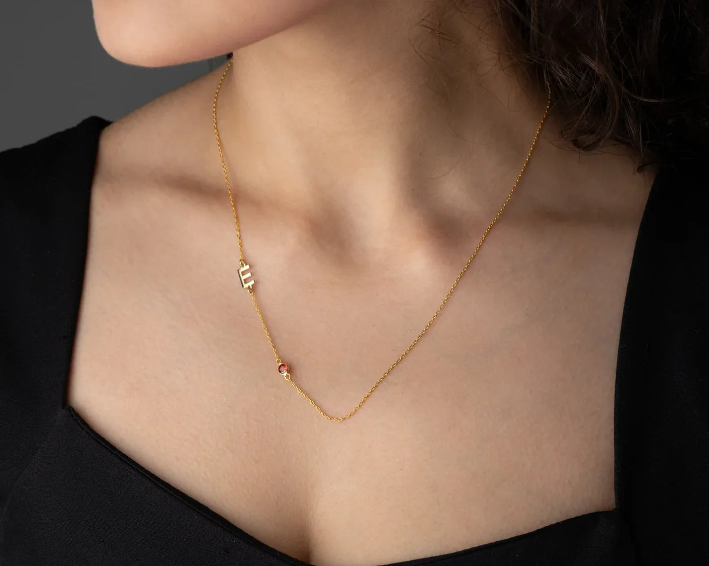 Birthstone Initial Necklace