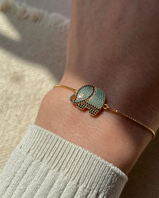 lucky elephant charm bracelet in 18k gold finish minimal jewelry