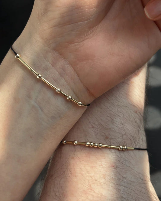 Minimal personalized cord bracelet with Morse code beads and adjustable fit
