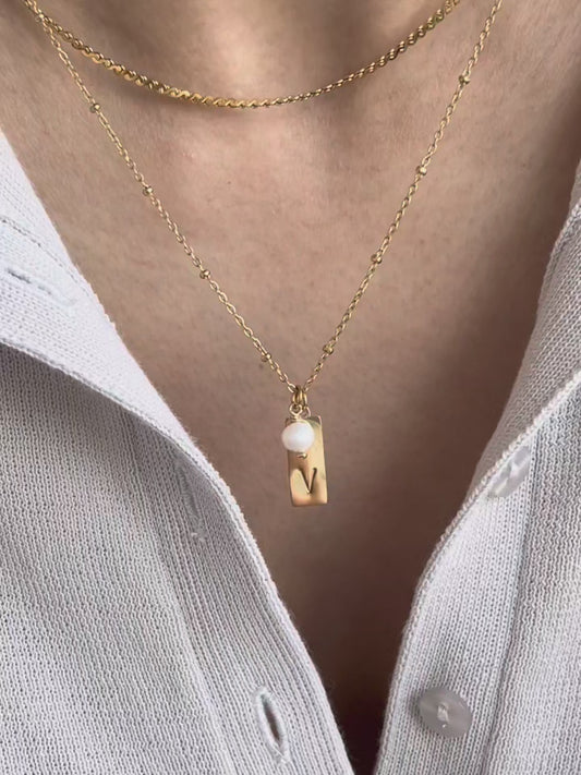 Golden Initial pendant with pearl