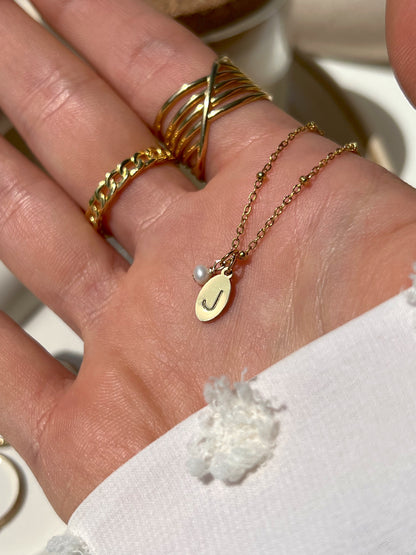 Golden Initial pendant with pearl