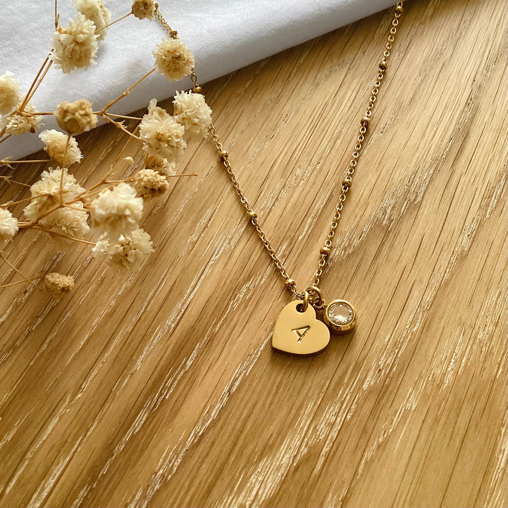 Heart initial pendant with birthstone perfect for gifting 