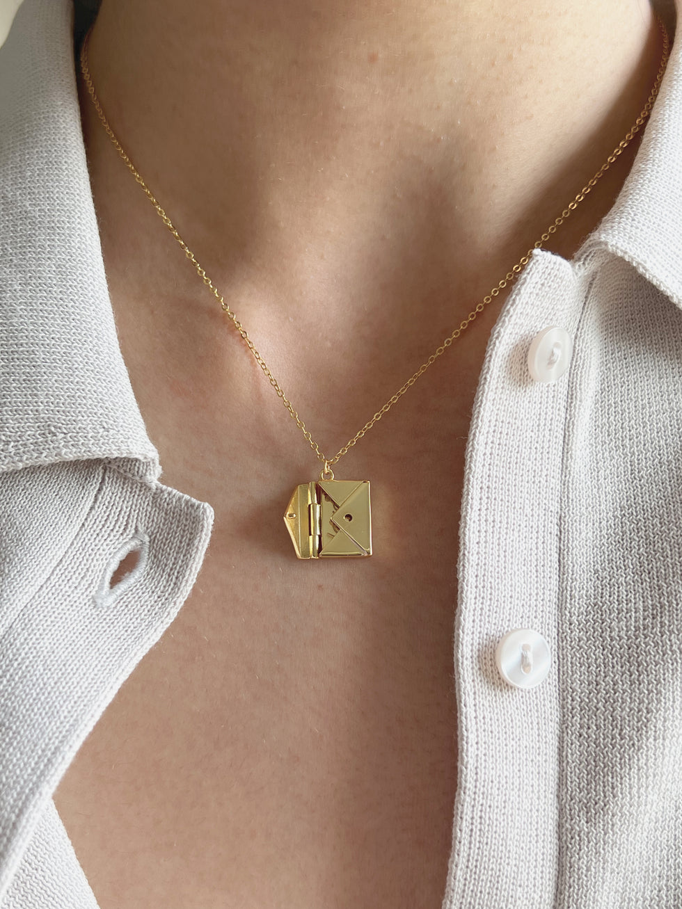 Minimalist envelope locket opened pendant