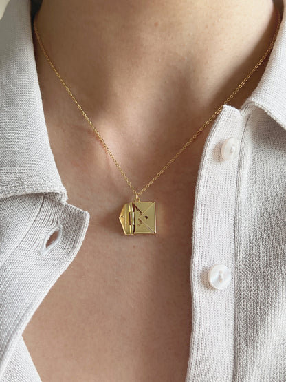 Minimalist envelope locket opened pendant