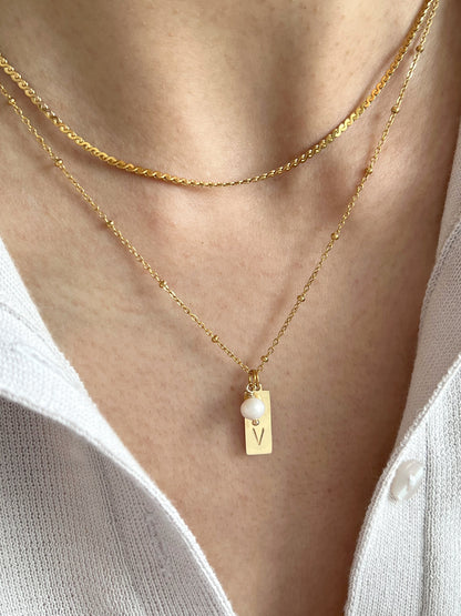 Golden Initial pendant with pearl