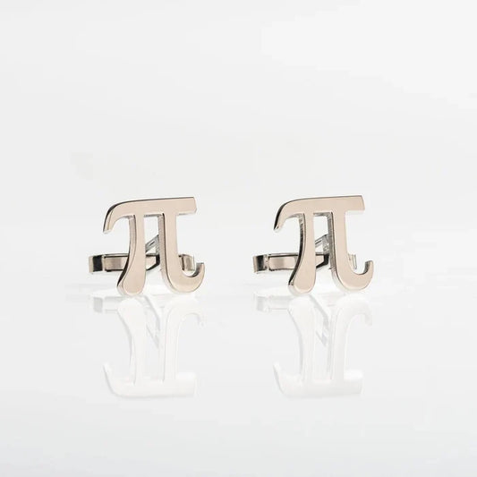 Eraya Jewel Pi Symbol Cufflinks in polished Silver, showcasing the iconic mathematical Pi symbol design – Smart accessory for math enthusiasts.